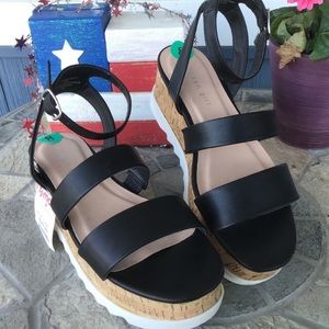 Madden Girl Cork Wedge Sandal Black Size 8